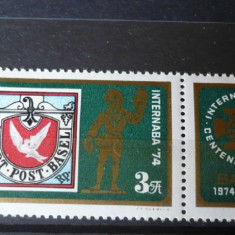 UNGARIA 1974 – STEMA BASEL, CENTENAR UPU, timbru MNH cu vinieta AF2