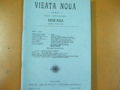 Viata noua Anul I numarul 1 martie 1992 Cioran Eliade St. Aug. Doinas Densusianu foto