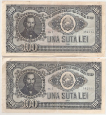 ROMANIA 100 LEI 1952 VF SERIE 1 CIFRA CONSECUTIVA - pret per lot foto