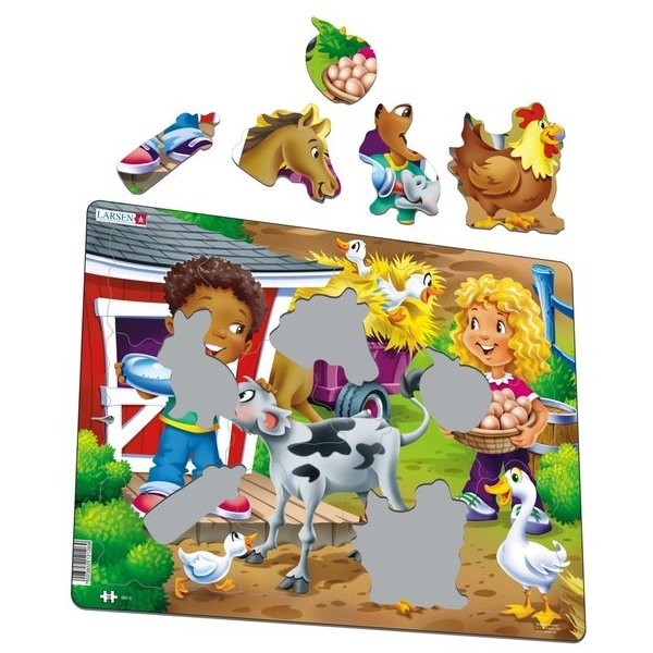 Puzzle Copiii La Ferma Cu Vitel, 18 Piese Larsen Puzzle Copiii La Ferma Cu Vitel, 18 Piese Larsen