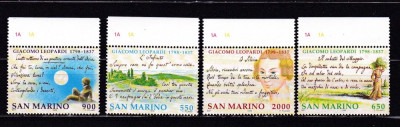 San Marino 1998 Giacomo Leopardi literatura MI 1770-1773 MNH w37 foto