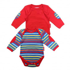 Set 2 body cu maneca lunga Toby Tiger, model dungi indraznete, unisex, multicolor, 6 - 12 luni foto