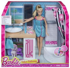 Papusa Barbie Life Furniture Deluxe Bathroom And Barbie Doll Playset foto