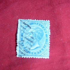 Timbru 10 C albastru ,V.Emanuel II 1877 Italia , stampilat