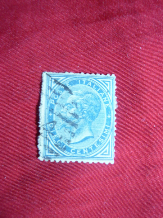 Timbru 10 C albastru ,V.Emanuel II 1877 Italia , stampilat