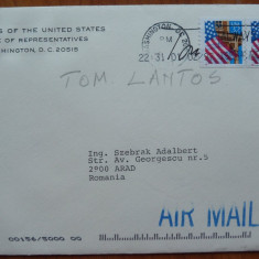 Scrisoare de felicitare a lui Tom Lantos , senator american , circulata , antet