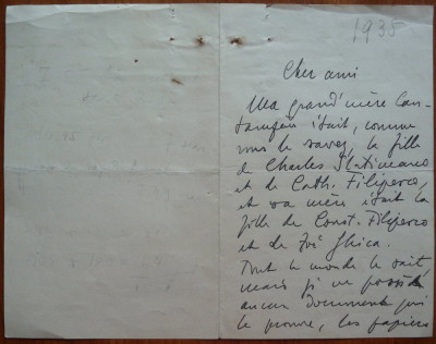Scrisoare a lui Constantin George Manu , diplomat din familie de boieri , 1935 foto