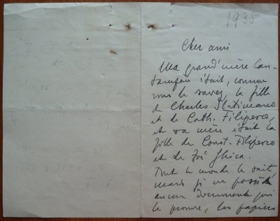 Scrisoare a lui Constantin George Manu, diplomat din familie de boieri, 1935 foto