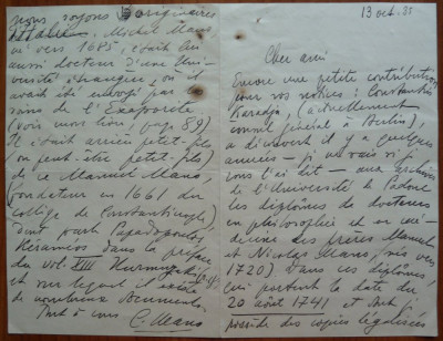Scrisoare a lui Constantin George Manu , diplomat din familie de boieri , 1935 foto