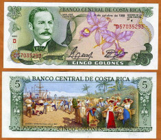 !!! COSTA RICA - 5 COLONES 1989 - P 236 d - UNC foto