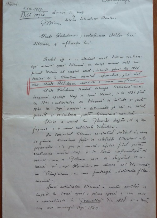 Lucrare scrisa olograf de Tache Papahagi in 1919 si corectata de Bianu , aromani