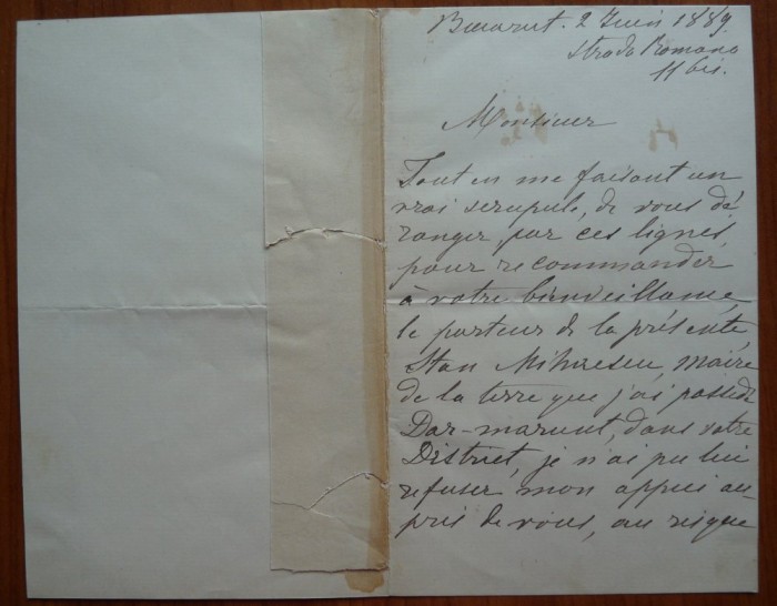 Scrisoare a lui Helene C. Cornesco Mano, din fam. Generalului Manu, 1889