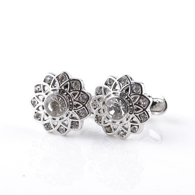 Butoni camasa FLOWER unisex argintii cristale + cutie simpla cadou foto