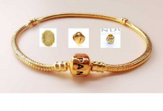 Bratara PANDORA GOLD + charm cadou - placata cu aur 14k foto