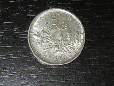 Moneda argint 5 franci Franta 1960, stare buna foto