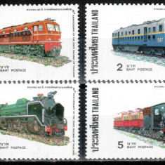 Thailanda 1977, Mi #832-835**, trenuri, locomotive, MNH, cota 50 Euro !