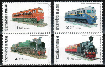 Thailanda 1977, Mi #832-835**, trenuri, locomotive, MNH, cota 50 Euro ! foto