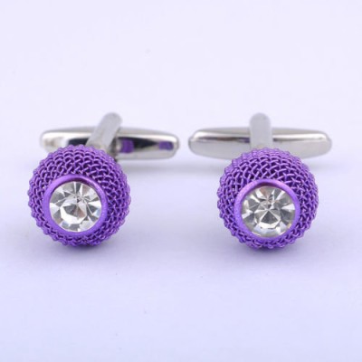 Butoni unisex mov metalici cristal alb + cutie simpla cadou foto