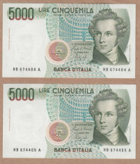 Italia - 1985 - 5000 Lire - UNC - Serii consecutive foto