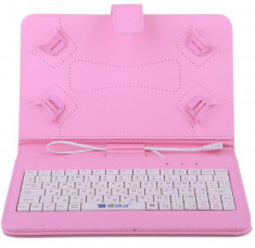 Husa Tableta 10 Inch Cu Tastatura Micro Usb Model X , Roz Deschis C106 foto