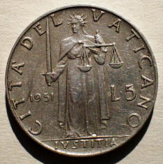 1.506 VATICAN PAPA PIUS XII JUSTITIA 5 LIRE 1951 foto