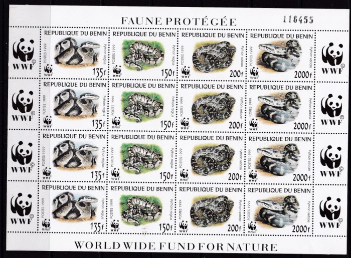 Benin 1999 fauna reptile WWF MI 1159-1162 kleib. MNH w37