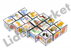 Set 15 cuburi educative cu litere cifre simboluri si imagini foto