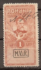 SD Romania 1917-Posta mil.germ.-Timbre fisc.cu supr. MViR caseta-11d- 1 leu brun foto