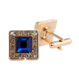 Butoni eleganti cristale aurii patrati metalici + cutie simpla cadou, Inox