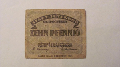 CY - 10 pfennig 1920 Stadt Juterbog Germania talon notgeld foto