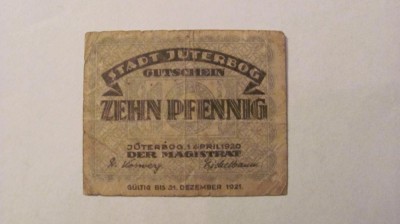 CY - 10 pfennig 1920 Stadt Juterbog Germania talon notgeld foto