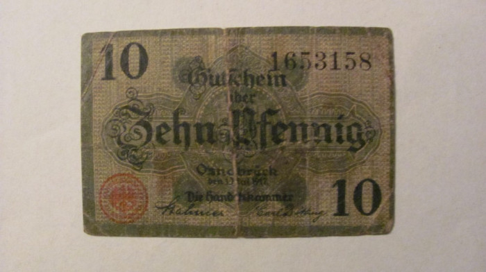 CY - 10 pfennig 1917 Osnabruck Germania talon notgeld