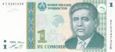 Bancnota Tadjikistan 1 Somoni 1999 (2010) - P14A UNC foto