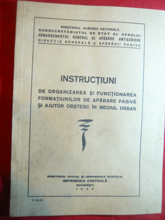 Instructiuni de Organizare si Funct.Formatiuni Aparare pasiva si ajutor -1943