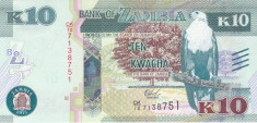 Bancnota Zambia 10 Kwacha 2015 - PNew UNC ( nou: linii diagonale pt. nevazatori) foto