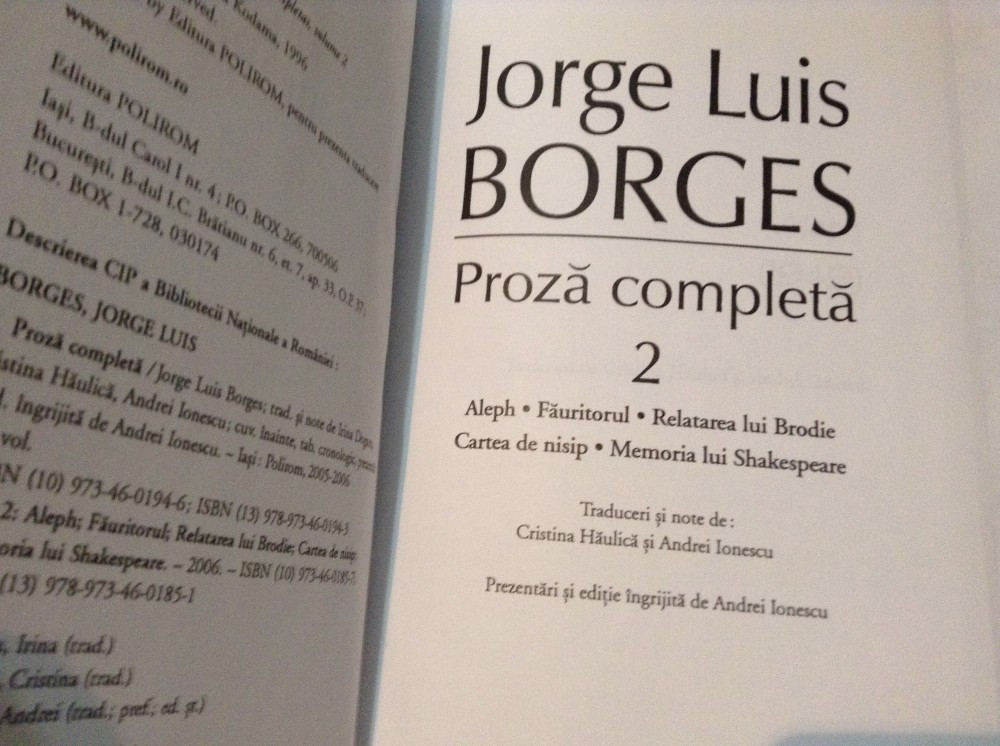 JORGE LUIS BORGES MOARTEA SI BUSOLA/CARTEA DE NISIP/CARTEA FIINTELOR  IMAGINARE, Polirom | Okazii.ro