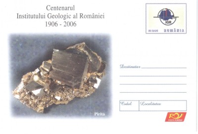 Aniv., Centenarul Institutului Geologic al Romaniei, Pirita, intreg postal, 2006 foto