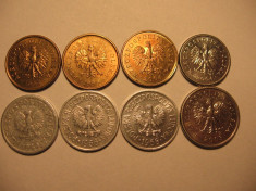 Polonia lot (1) - 8 monede moderne diferite - 2 grosze, 10, 20 groszy 1949-2004 foto