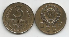 RUSIA URSS 3 COPEICI KOPEIKI 1957 [4] livrare in cartonas foto