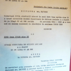 Diploma la Scoala Superioara de Stiinte Sociale AA Jdanov 1952