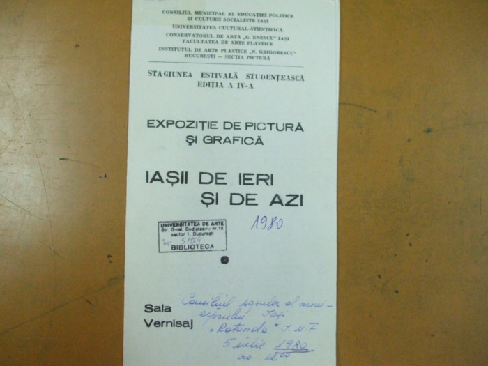 Iasii de ieri si de azi expozitie pictura grafica catalog sala Vernisaj 1980