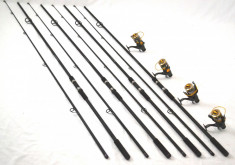 4 lansete FL POWER PLUS 3,6m cu 4 mulinete KT5000A cu 5 rulmenti si baitrunner foto