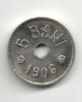 ROMANIA 5 BANI 1906 J CU DEFECT DE MATRITA SUB AN STANTA SPARTA STARE XF AUNC foto