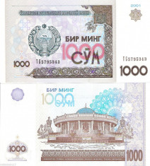 !!! UZBEKISTAN - 1000 SUM 2001 - P 82 - UNC foto