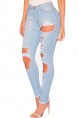 CL605-411Jeans skinny cu talie inalta si model destroyed foto