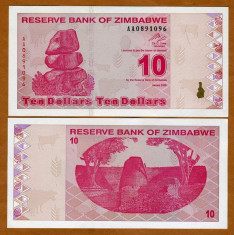 !!! ZIMBABWE - 10 DOLARI 2009 - P 94 - UNC // SERIA AA foto