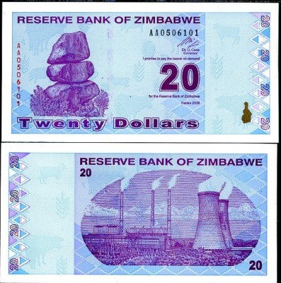 !!! ZIMBABWE - 20 DOLARI 2009 - P 95 - UNC // SERIA AA foto