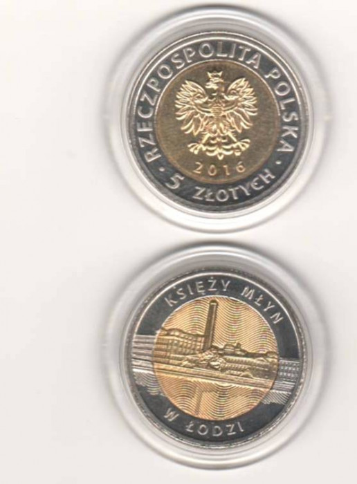 SV * Polonia 5 ZLOTYCH / ZLOTI 2016 bimetal * Orasul Lodz UNC