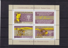 ROMANIA 2006 LP 1712 b CENTENARUL ZBORULUI TRAIAN VUIA BLOC 3 TIMBRE+VGN. MNH foto