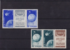 ROMANIA 1957 , LP 444 , SATELITI ARTIFICIALI TRIPTICURI CU VINIETE, MNH foto